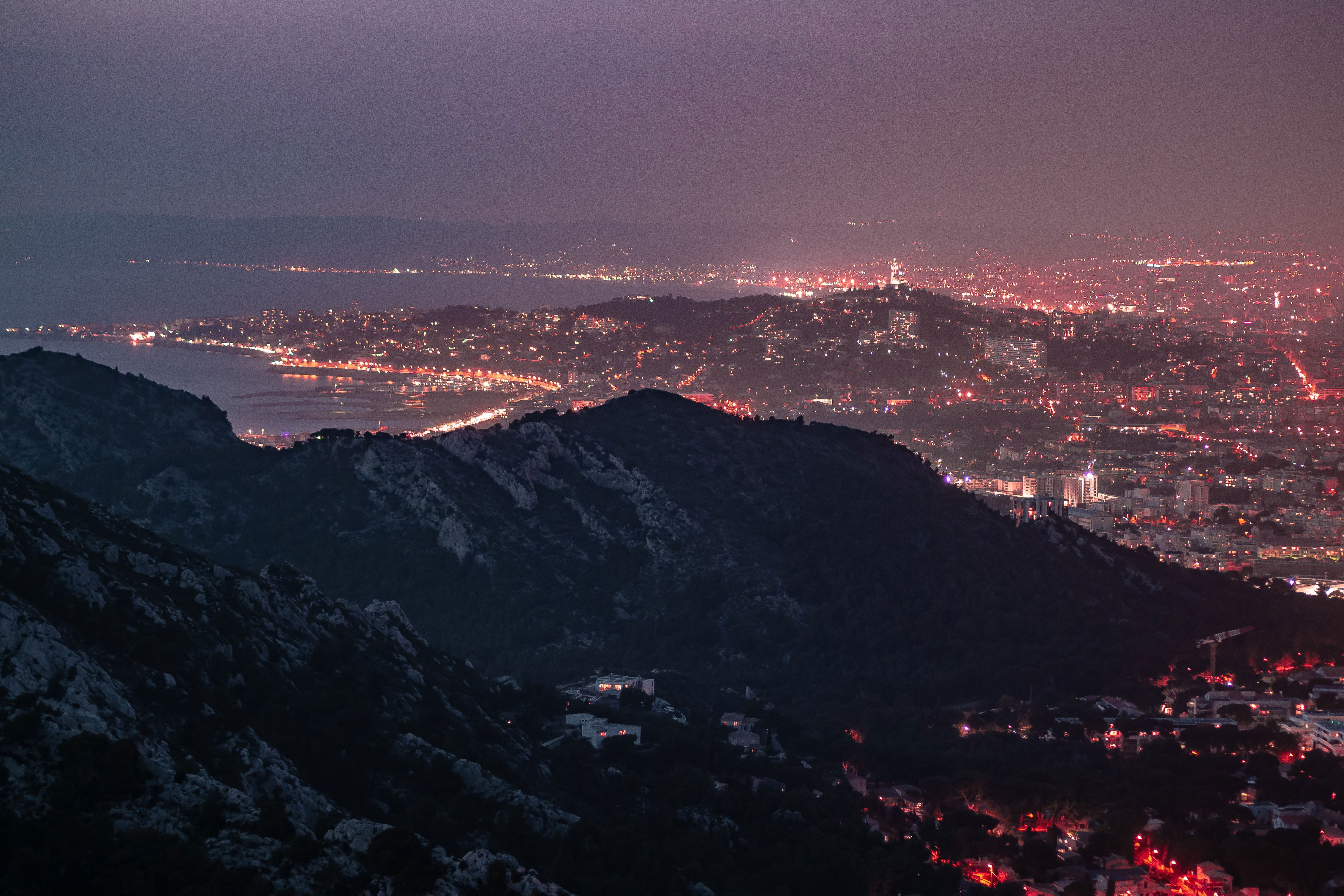 City lights stretching across the coastline